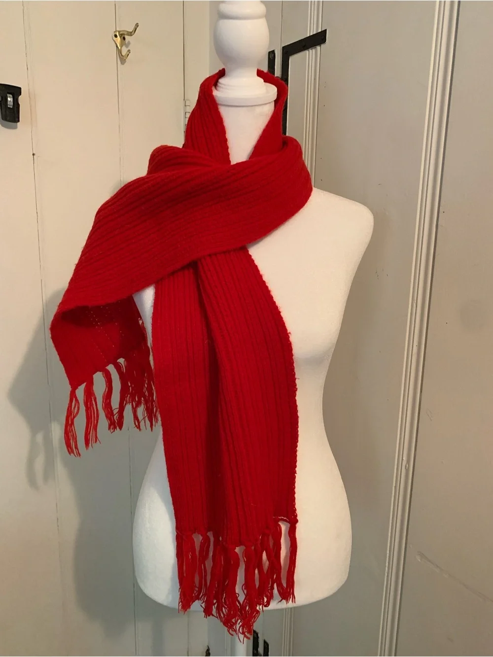 Red Fringe Knit Scarf - Women Accessories